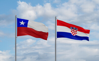 Croatia and Chile flags, country relationship concept