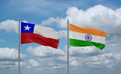 India and Chile flags, country relationship concept
