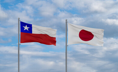 Japan and Chile flags, country relationship concept