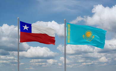 Kazakhstan and Chile flags, country relationship concept