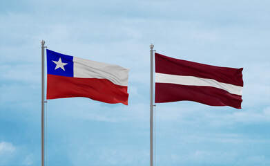 Latvia and Chile flags, country relationship concept
