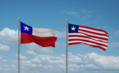 Liberia and Chile flags, country relationship concept