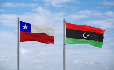 Libya and Chile flags, country relationship concept