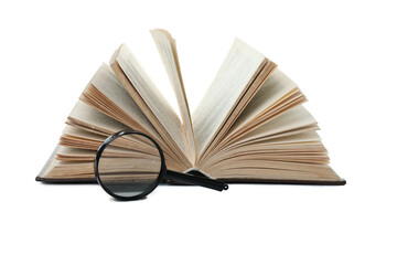 PNG, Magnifying glass and book, isolated on white background