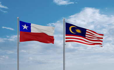 Malaysia and Chile flags, country relationship concept