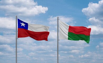 Fototapeta na wymiar Madagascar and Chile flags, country relationship concept