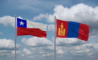Mongolia and Chile flags, country relationship concept