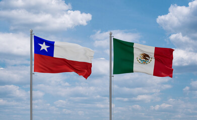 Mexico and Chile flags, country relationship concept