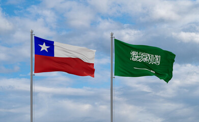 Chile and Saudi Arabia flags, country relationship concepts