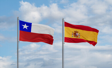 Spain and Chile flags, country relationship concept