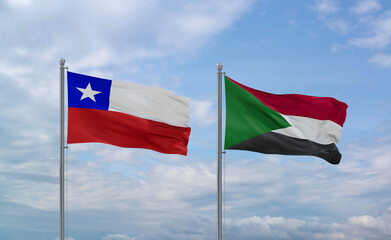 Sudan and Chile flags, country relationship concept
