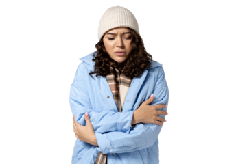 PNG, girl in warm clothes, isolated on white background.