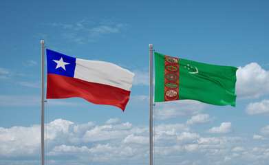 Turkmenistan and Chile flags, country relationship concept