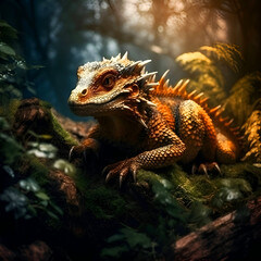 Fototapeta premium Iguana in the forest. Reptile in the nature.