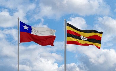 Uganda and Chile flags, country relationship concept