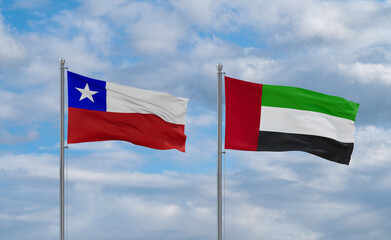 UAE and Chile flags, country relationship concept