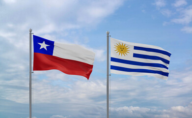 Uruguay and Chile flags, country relationship concept