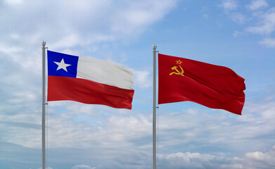 Soviet Union and Chile flags, country relationship concept
