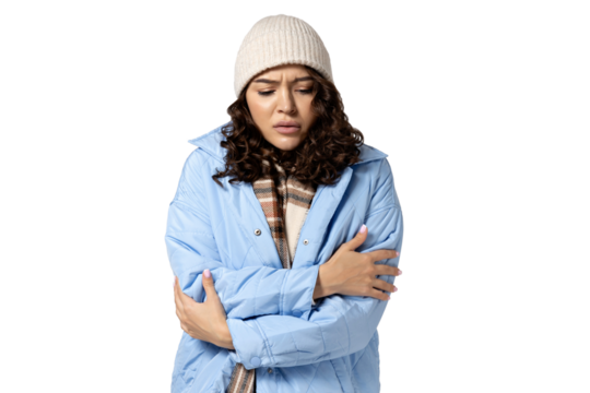 PNG, girl in warm clothes, isolated on white background.