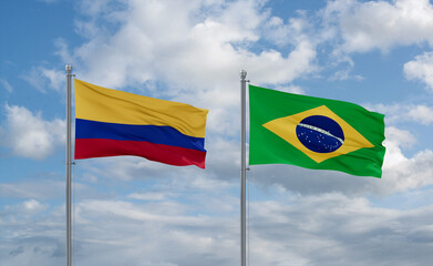 Colombia and Brazil flags, country relationship concept