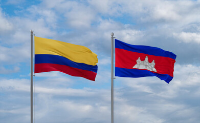 Cambodia and Colombia flags, country relationship concept