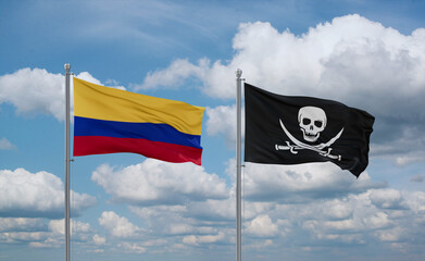 Pirate and Colombia flags, country relationship concept