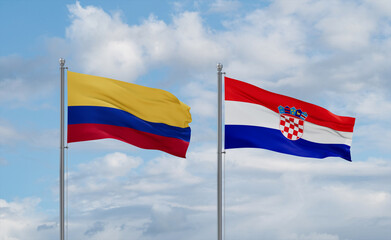 Croatia and Colombia flags, country relationship concept