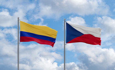 Czech Republic and Colombia flags, country relationship concept