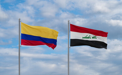 Iraq and Colombia flags, country relationship concept
