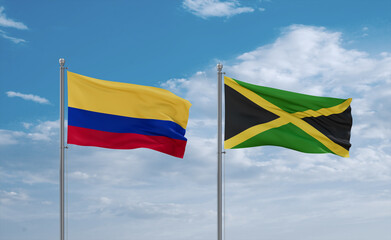 Jamaica and Colombia flags, country relationship concept
