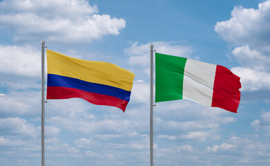 Italy and Colombia flags, country relationship concept
