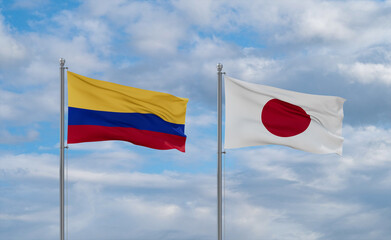 Japan and Colombia flags, country relationship concept