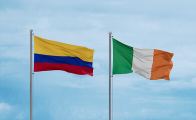 Naklejka na ściany i meble Ireland and Colombia flags, country relationship concept