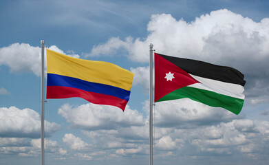Jordan and Colombia flags, country relationship concept