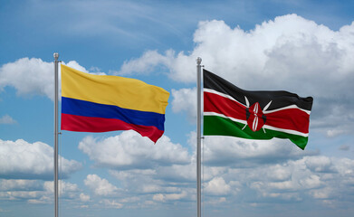 Kenya and Colombia flags, country relationship concept
