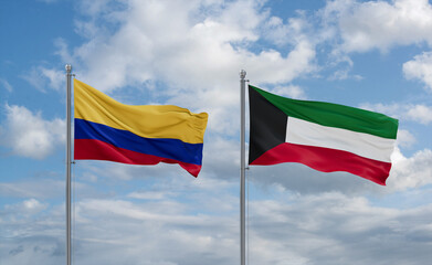 Kuwait and Colombia flags, country relationship concept