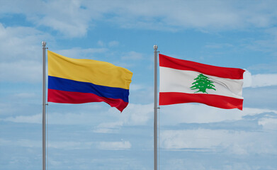 Lebanon and Colombia flags, country relationship concept