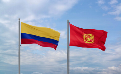 Kyrgyzstan and Colombia flags, country relationship concept