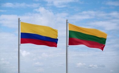 Lithuania and Colombia flags, country relationship concept