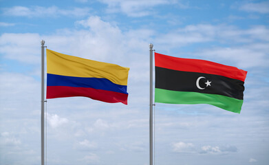 Libya and Colombia flags, country relationship concept