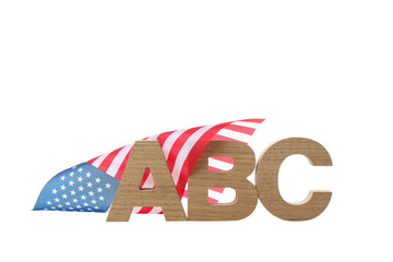 PNG,Wooden letters with the USA flag, isolated on white background