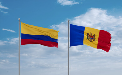 Moldova and Colombia flags, country relationship concept