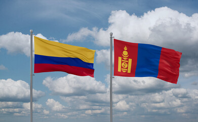 Mongolia and Colombia flags, country relationship concept