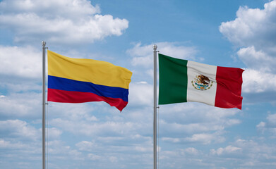 Mexico and Colombia flags, country relationship concept