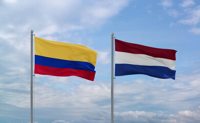 Netherlands and Colombia flags, country relationship concept