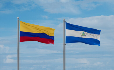 Nicaragua and Colombia flags, country relationship concept