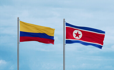 North Korea and Colombia flags, country relationship concept