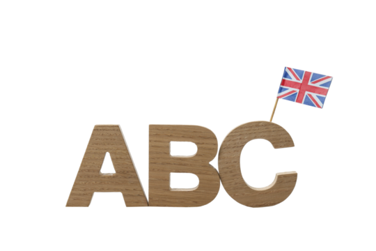 PNG,Wooden letters with the flag of Great Britain, isolated on white background
