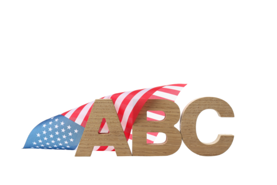 PNG,Wooden letters with the USA flag, isolated on white background