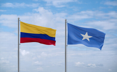 Somalia and Colombia flags, country relationship concept